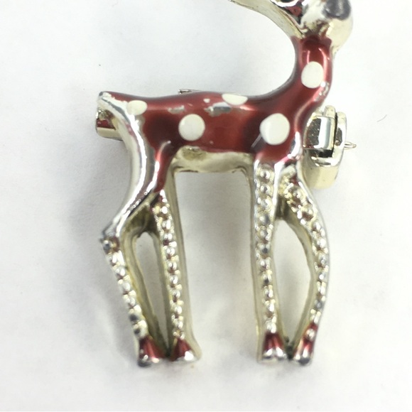 Vintage Reindeer Pin Tiny Christmas Bambi Rudolph The Red Nose Reindeer Brooch - Picture 10 of 11